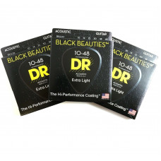 DR Guitar Strings Acoustic 3-Pack K3 Black Beauties Coated 10-48 Extra Light